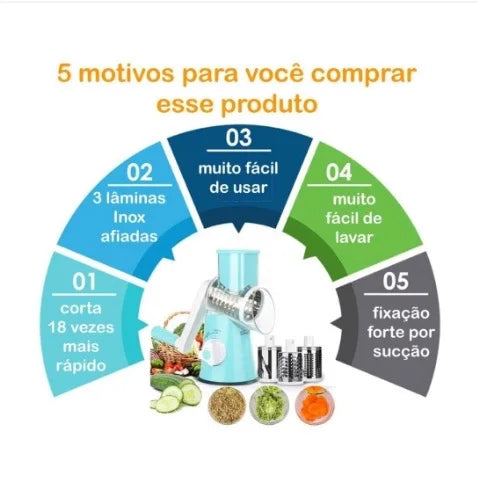 Ralador de Queijo Fatiador Legumes Cortador Vegetais Manual 3 em 1 Multiuso Cozinha