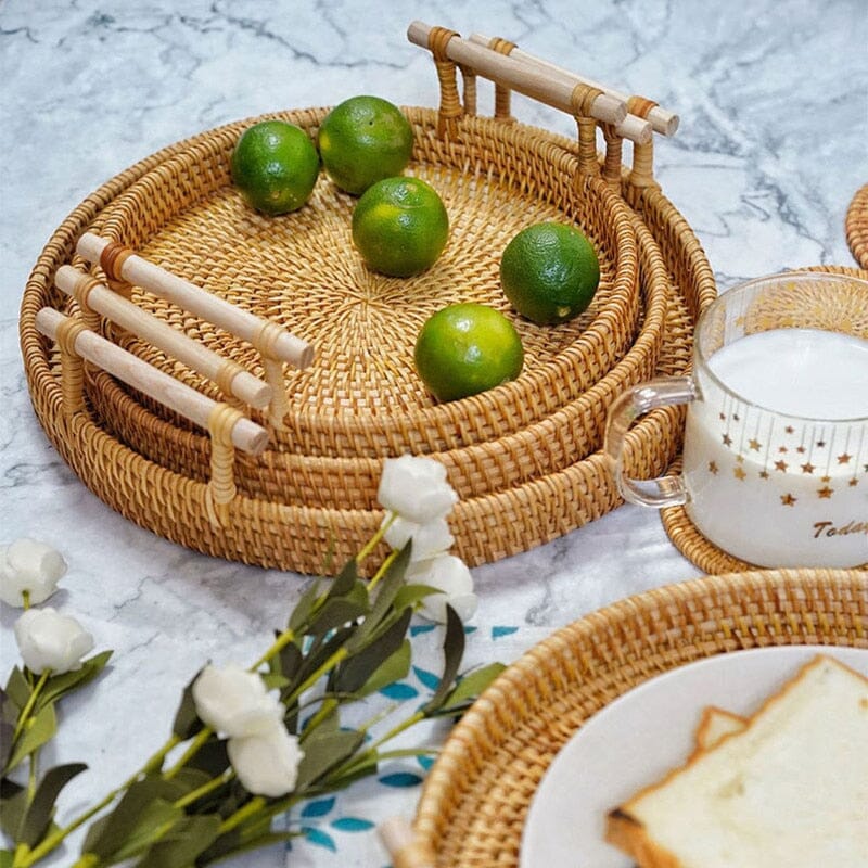 Bandeja Decorativa em Vime com Alças Luxo