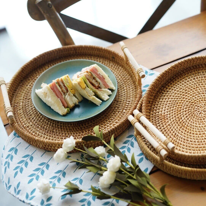 Bandeja Decorativa em Vime com Alças Luxo