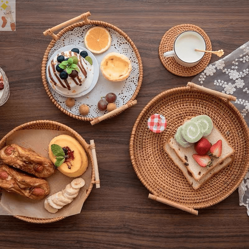 Bandeja Decorativa em Vime com Alças Luxo