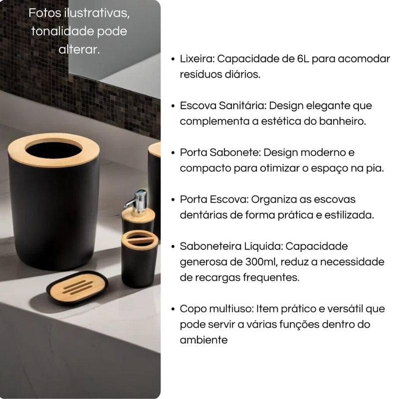 Kit para Banheiro Bambu Luxo - 6 Peças