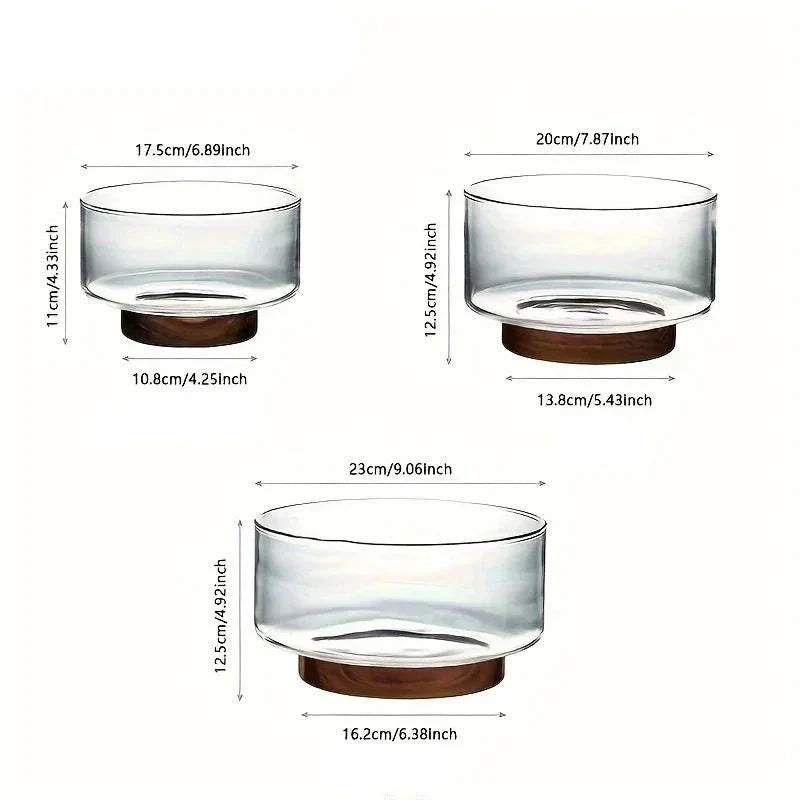 Tigela De Vidro Saladeira Com Base De Madeira