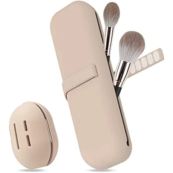 Kit com Estojo para Pinceis de Maquiagem e Case para Esponja de Maquiagem em Silicone